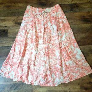Kirious Pleated Coral & White Linen Blend Floral Skirt Size Medium